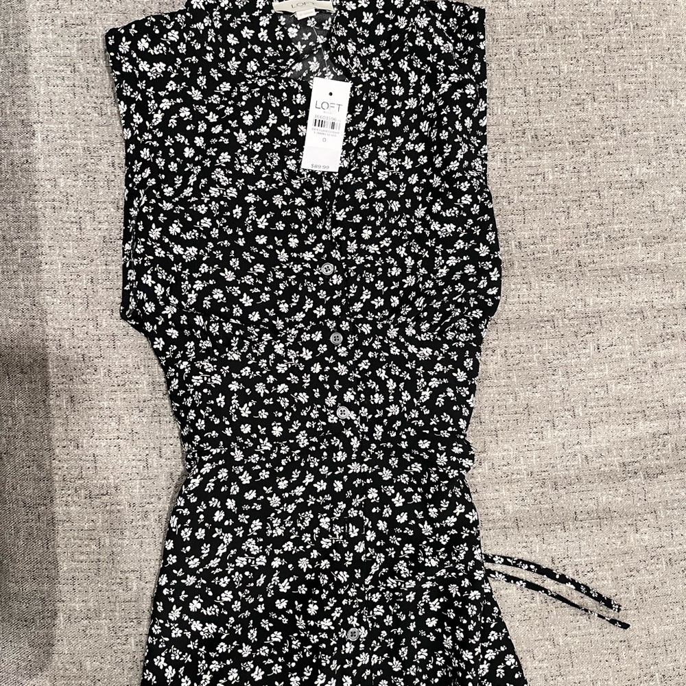 LOFT Black and White Floral Midi Dress